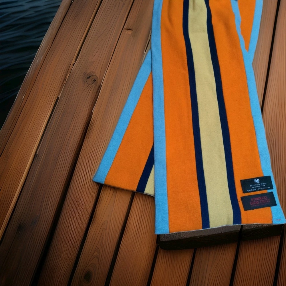 O'Connell's English Schoolboy Rowing Wool Striped Scarf Ivy League Orange Blue